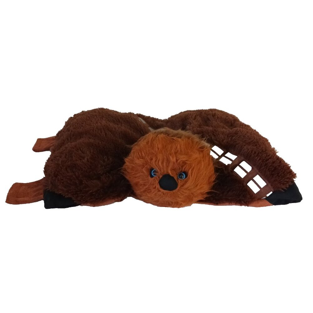 Star Wars Chewbacca Pillow Plush Long Shaggy Hair Blue Eyes Folds Up 20 Inch